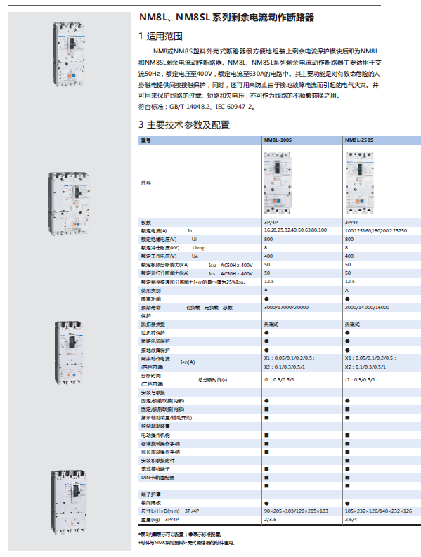 NM8L、NM8SL系列剩余电流动作断路器选型